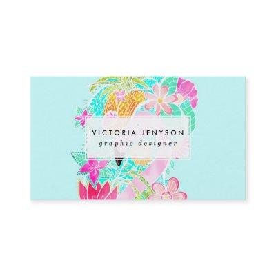 Tropical summer watercolor flamingo pineapple