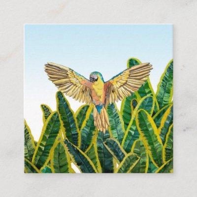 Tropical Summer Yellow Parrot Bird Banana Leaves Square