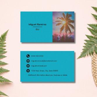 Tropical Teal Blue Sunset Through Palm Trees