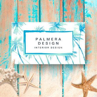 Tropical Turquoise Blue Palm Trees Watercolor