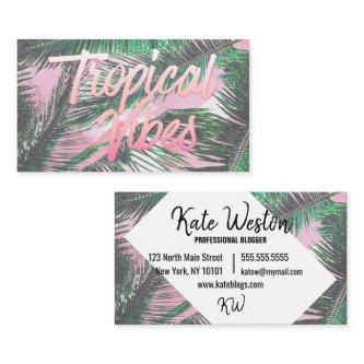 Tropical Vibes Typography Pink Watercolor Palms