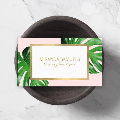 Tropical Watercolor Monstera Leaves Boutique Pink