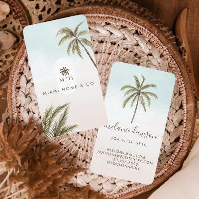 Tropical Watercolor Palm Trees Boho Monogram