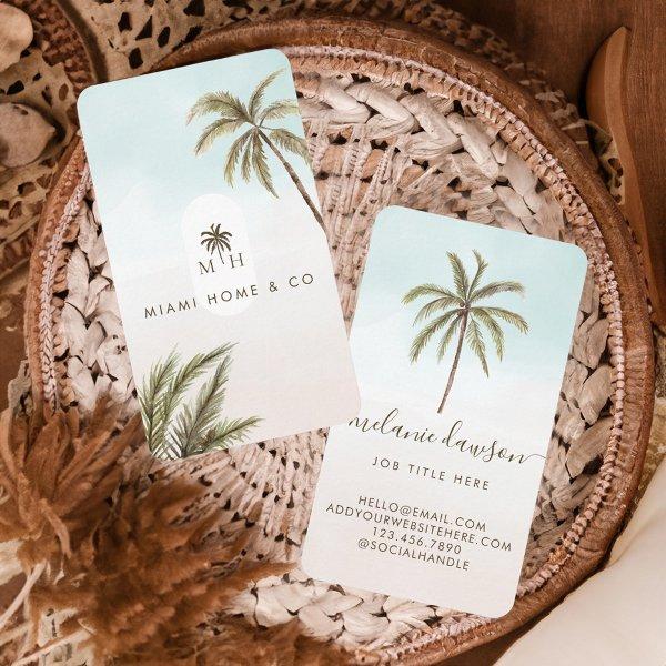 Tropical Watercolor Palm Trees Boho Monogram