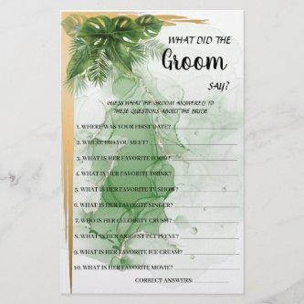 Tropical What Groom say Bridal Shower Game Card Flyer