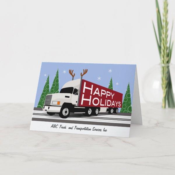 Trucker Business Custom Holidays White Semi Holiday Card