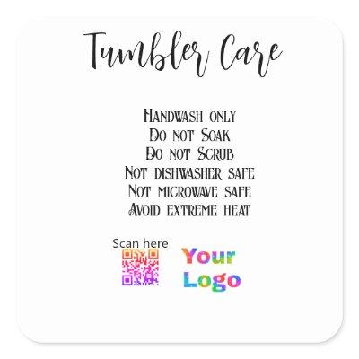 Tumbler care instructions add business name logo square sticker