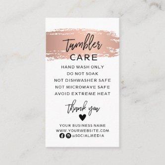 Tumbler Care Instructions Card with Rose Gold