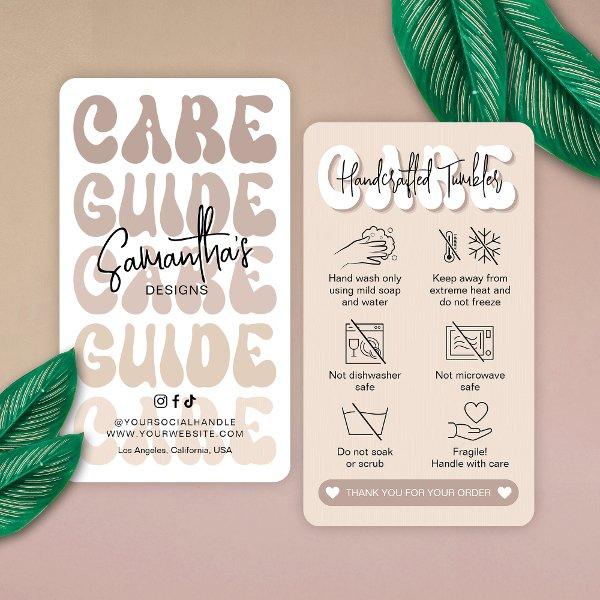 Tumbler Care Instructions Guide Trendy Retro Beige