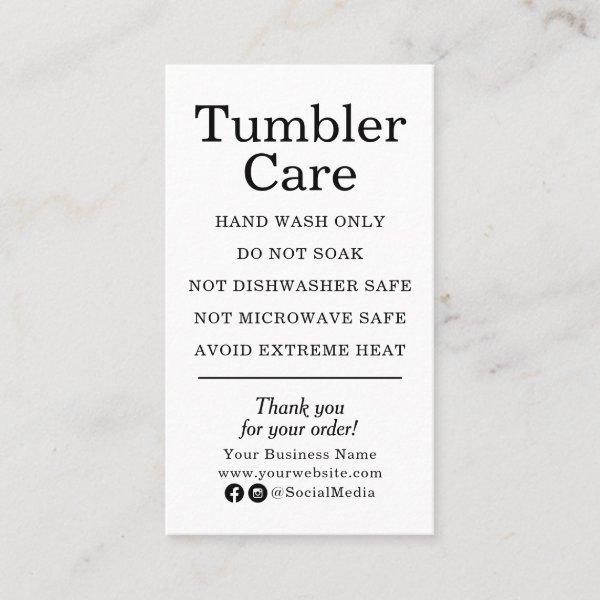 Tumbler Care Instructions Modern Black and White