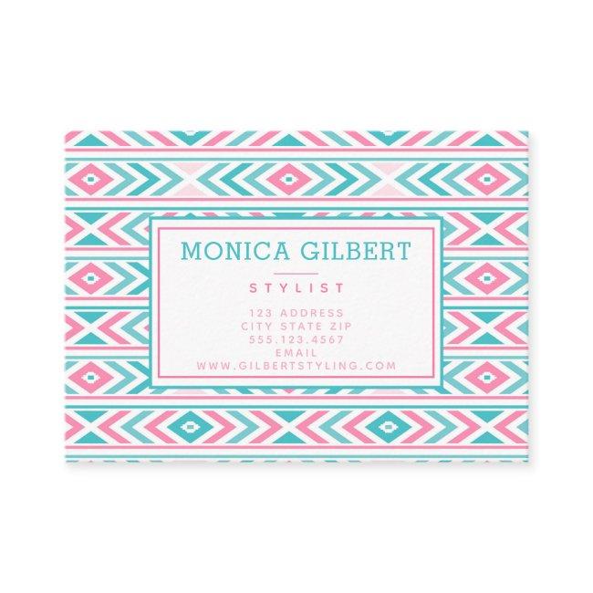 Turqoise and Pink Geometric Aztec Pattern