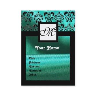 TURQUASE BLUE SILK DAMASK CLOTH ,SQUARE MONOGRAM