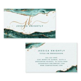 Turquoise Agate Faux Gold Glitter Monogram Script