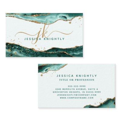 Turquoise Agate Faux Gold Glitter Monogram Script