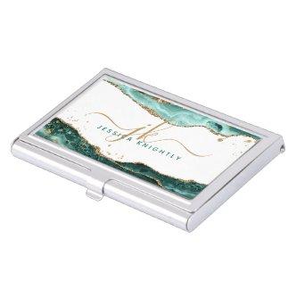 Turquoise Agate Geode Script Monogram Gold Glitter  Case