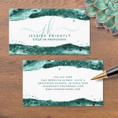 Turquoise Agate Glitter Monogram Script Swash