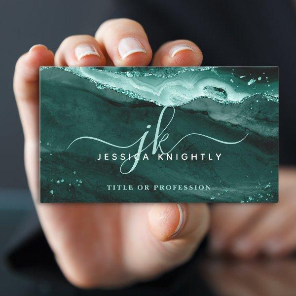 Turquoise Agate Glitter Script Monogram