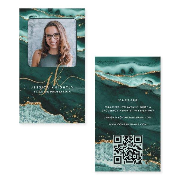 Turquoise Agate Gold Glitter Monogram Photo QR