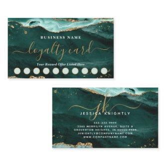 Turquoise Agate Gold Glitter Script 10 Punch Loyalty Card