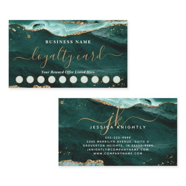 Turquoise Agate Gold Glitter Script 10 Punch Loyalty Card