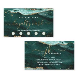 Turquoise Agate Gold Glitter Script 5 Punch Loyalty Card