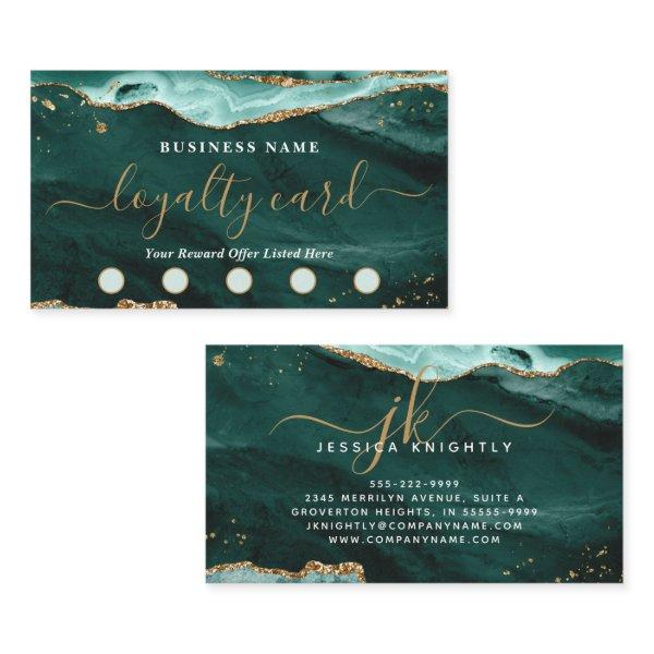 Turquoise Agate Gold Glitter Script 5 Punch Loyalty Card