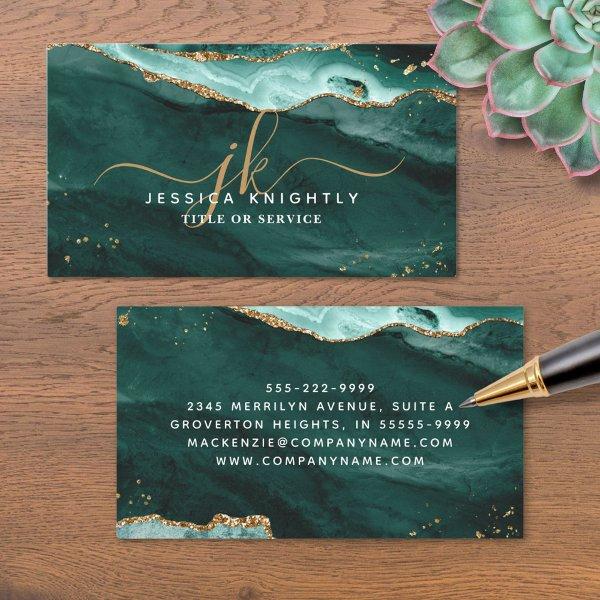 Turquoise Agate Gold Glitter Script Monogram