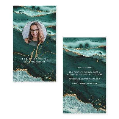 Turquoise Agate Gold Glitter Script Monogram Photo