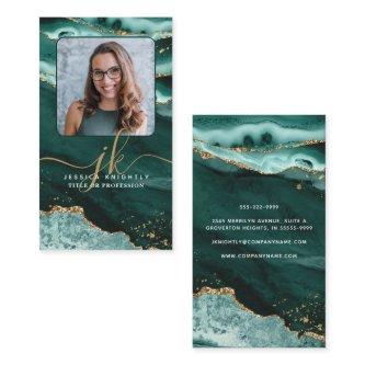 Turquoise Agate Gold Glitter Script Monogram Photo