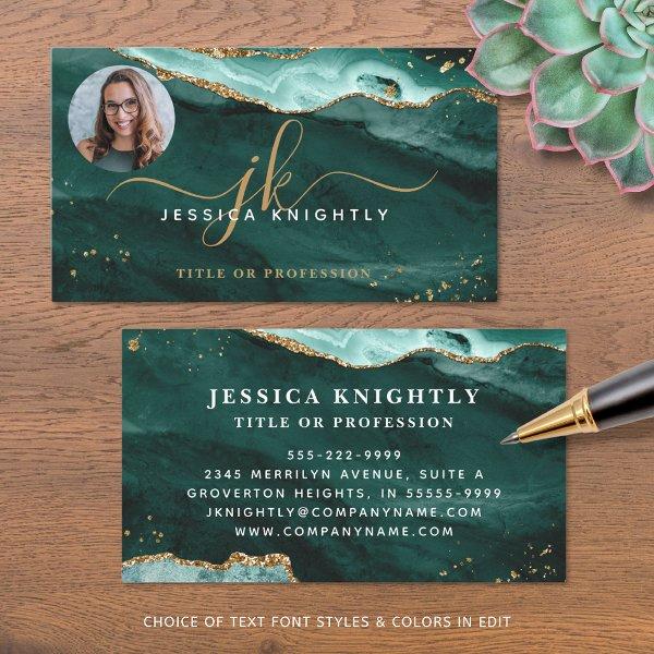Turquoise Agate Gold Glitter Script Monogram Photo
