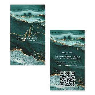 Turquoise Agate Gold Glitter Script Monogram QR