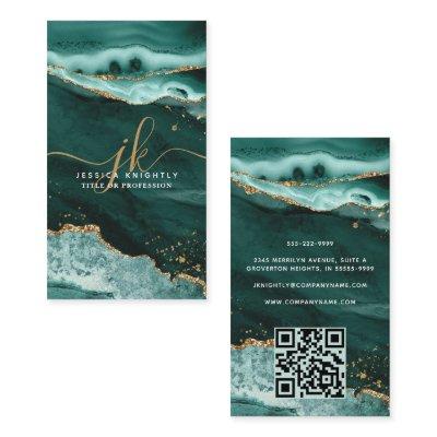 Turquoise Agate Gold Glitter Script Monogram QR