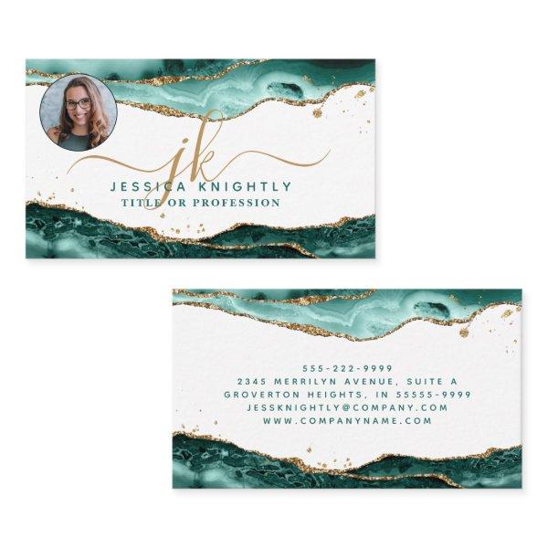 Turquoise Agate Gold Script Monogram Photo