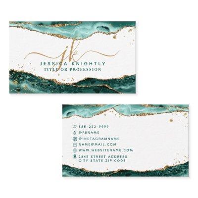 Turquoise Agate Script Monogram Gold Glitter