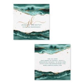 Turquoise Agate Script Monogram Gold Glitter Square