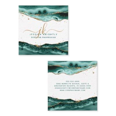 Turquoise Agate Script Monogram Gold Glitter Square