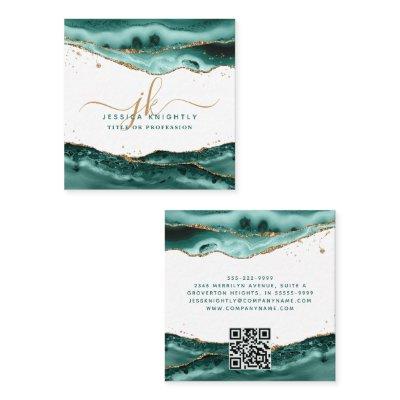 Turquoise Agate Script Monogram Gold Glitter Square