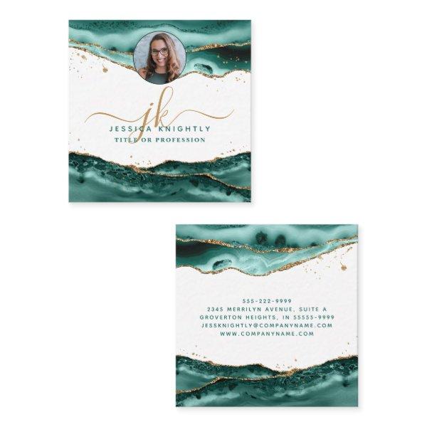 Turquoise Agate Script Monogram Photo Square