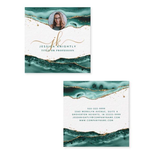 Turquoise Agate Script Monogram Photo Square