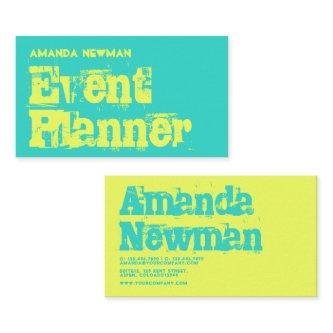 Turquoise and Lemon Grunge Typography Business Car
