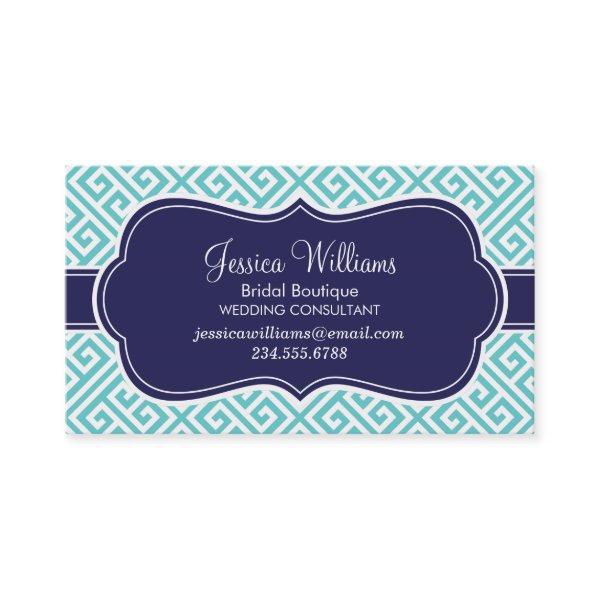 Turquoise and Navy Blue Greek Key Pattern