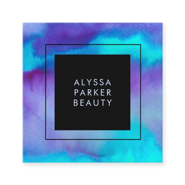 Turquoise and Purple Watercolor Splash with Black Square