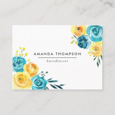Turquoise and Yellow Watercolor Floral