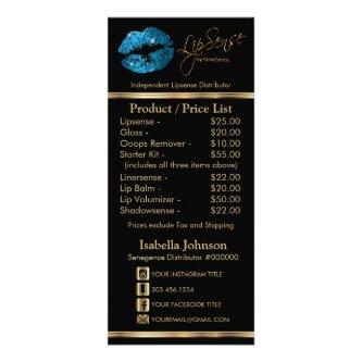 Turquoise Blue Glitter Lips - Black -  Price List Rack Card