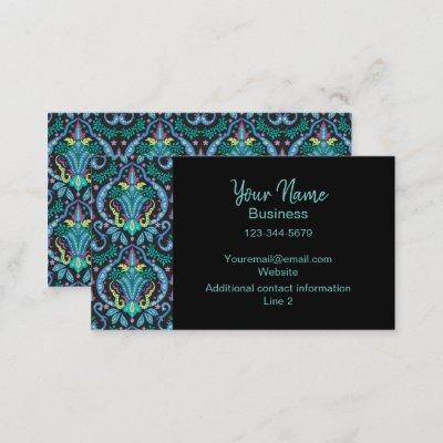 Turquoise Blue Modern Damask Art Graphic Floral