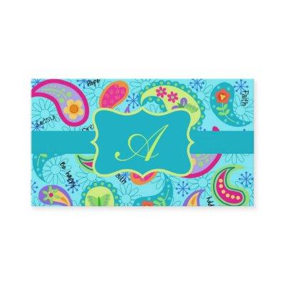 Turquoise Blue Modern Paisley Pattern Monogram