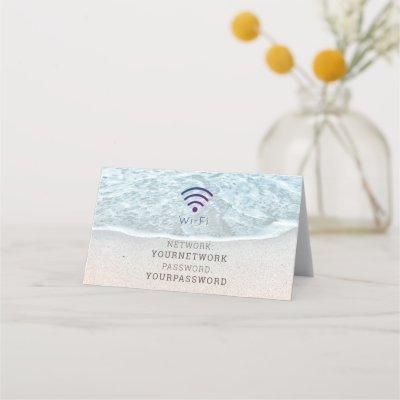 Turquoise Blue Ocean Beach Wi-Fi Sign Place Card