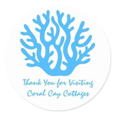 Turquoise Coral Coastal Beach Business Thank You Classic Round Sticker