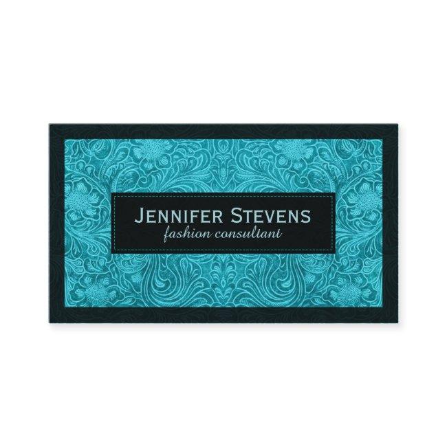 Turquoise Faux Suede Leather Floral Design