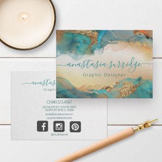 Turquoise Gold Abstract Watercolor